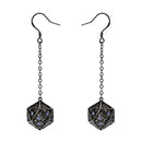Dragon's Eye D20 Dice Earrings - Gunmetal with Purple Gems