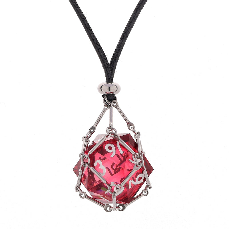 Mysticage Dice Chain Necklace with D20 - Black Leather Chain
