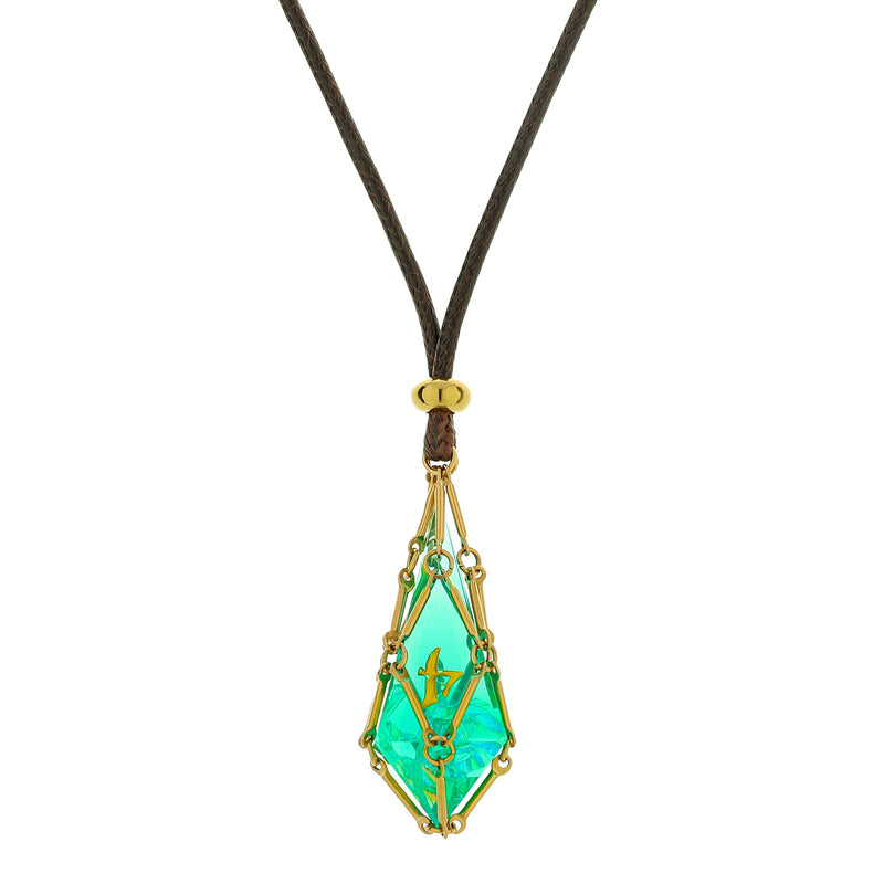 Mysticage Dice Chain Necklace with D4 - Brown Leather Chain
