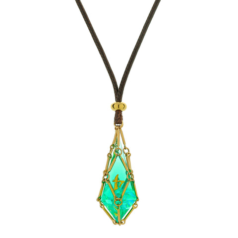 Mysticage Dice Chain Necklace with D4 - Brown Leather Chain