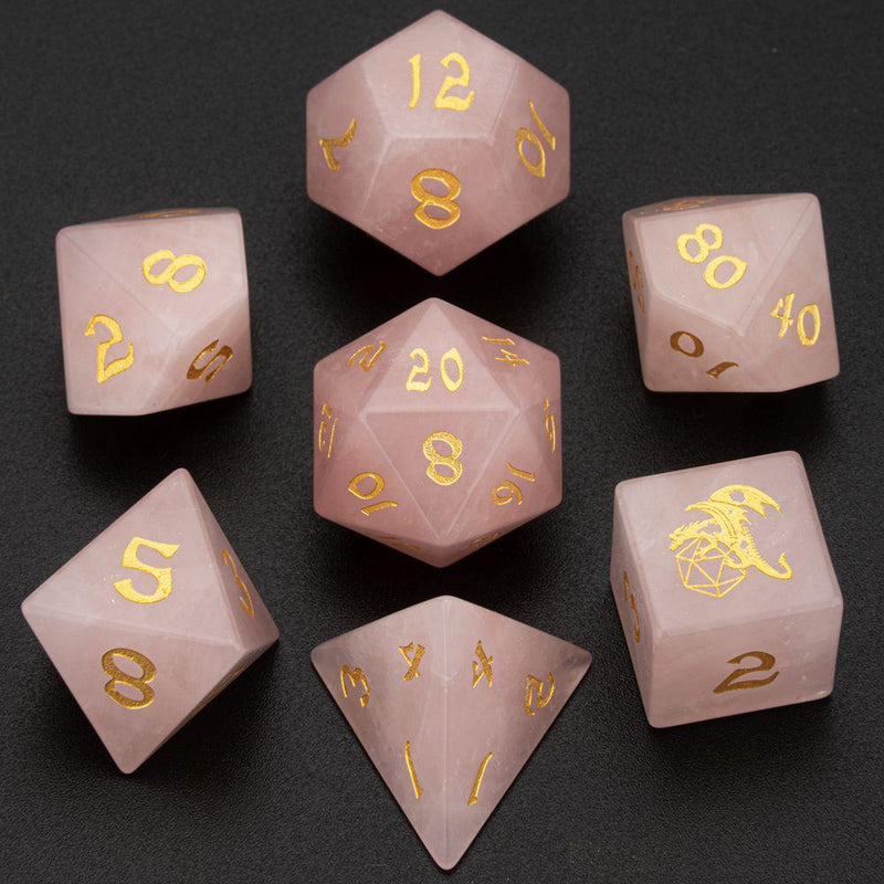 BRB001 Dragon's Hoard Gem Stone Dice Set - Rose Quartz