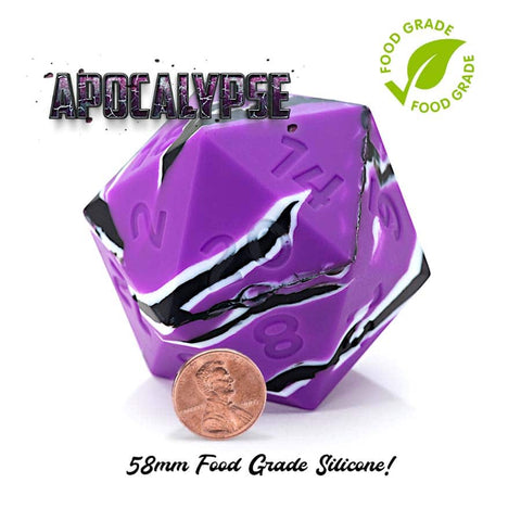 RANDOM ENCOUNTER: APOCALYPSE: PURPLE WITH BLACK AND WHITE SWIRLS: 58MM EPIC SILICONE D20 DICE