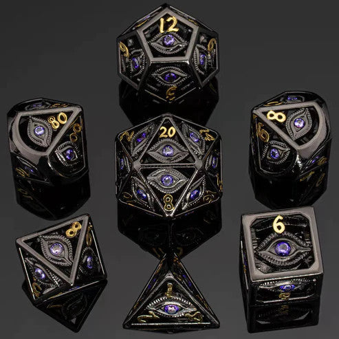 HY00161 Dragon's Eye Hollow Metal Dice Set - Purple Gems
