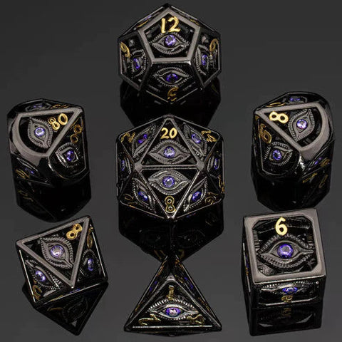 HY00161 Dragon's Eye Hollow Metal Dice Set - Purple Gems