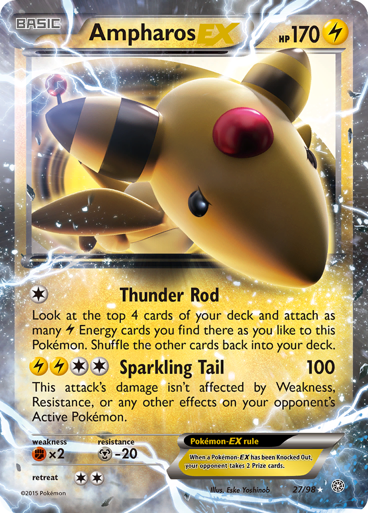 pokemon card ampharos TCG: ex Battle Deck (Ready-to-Play 60-Card Deck) : Toys & Games If heads Ampharos EX (27/98) [XY: Ancient